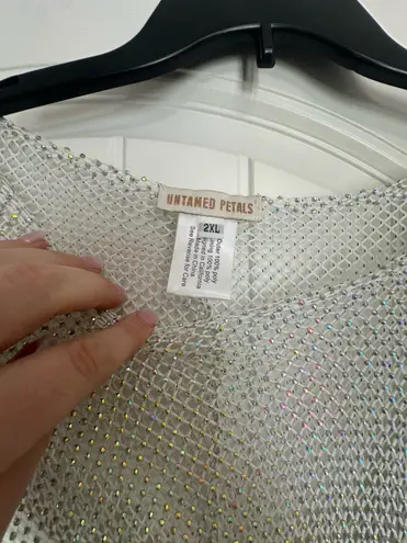 Untamed Petals Disco Sheer Dress with Feathers comes with Slip White Size XXL - Image 8