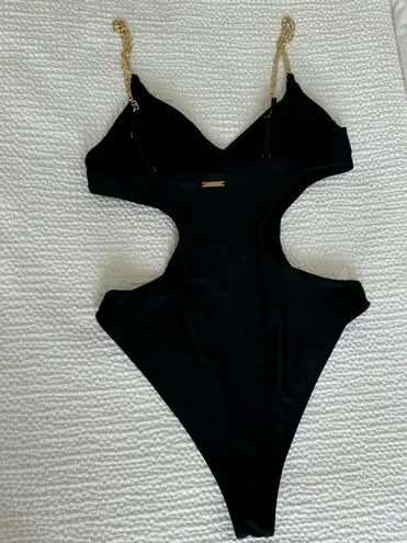 Sommer Ray Gold Chain Black Cut Out One Piece Bathing Suit