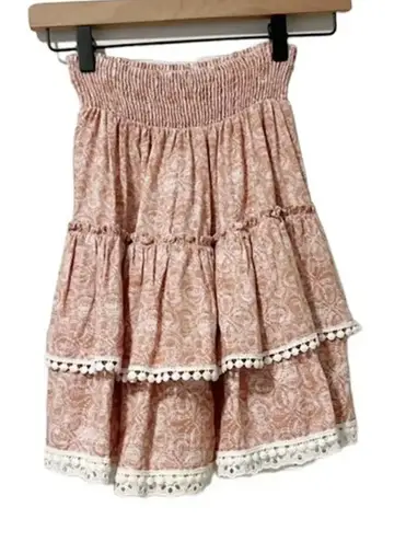 MISA Los Angeles MISA Floral Tiered Mini Skirt in Pink size Small