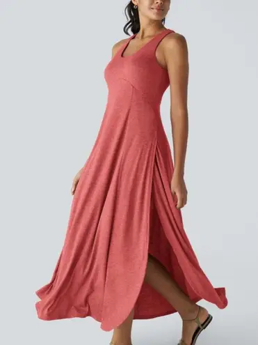 Halara NWT Size XL Red U-Neck Sleeveless Split Flowy Maxi Casual Tank Dress