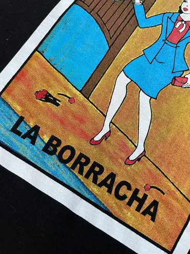Mexican bingo loteria la borracha drunk lady novelty short sleeve tee Black