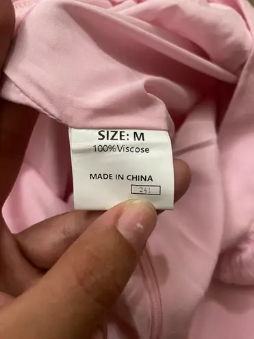 Medium Pastel Pink Lined Lightweight Side Slit Zip Up Short Mini Circle Skirt