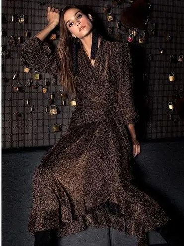 PatBO Metallic Wrap Dress 6 Brown