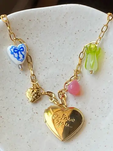 Handmade vintage cottage retro boho fairy coquette style quality material mix gold tone stainless steel necklace🩷