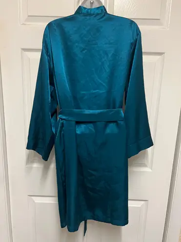 Icollection Teal Short Satin Robe Blue Size L