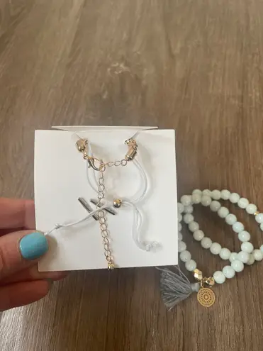 Amelia Rue Cora 4 piece layering bracelet set glass beads white marble charm