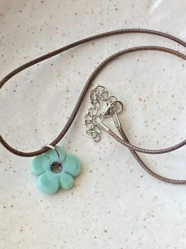 Handmade artisan chunky flower glass bead simple cute fairy boho cottage necklace💐