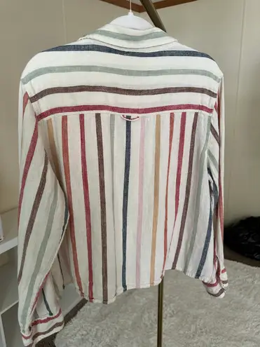 American Eagle Outfitters Colorful Rainbow Striped Cropped Linen Button Down