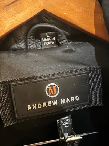 Andrew Marc Vintage 90s Black Cowhide Leather Trench Coat Jacket