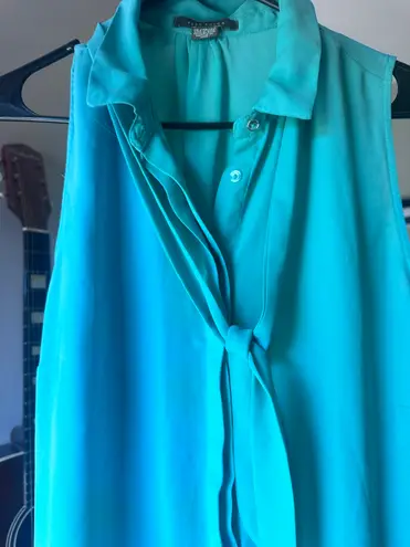 Suzy Shier Women’s Teal Sheer Sleeveless Button Top Size X-Large