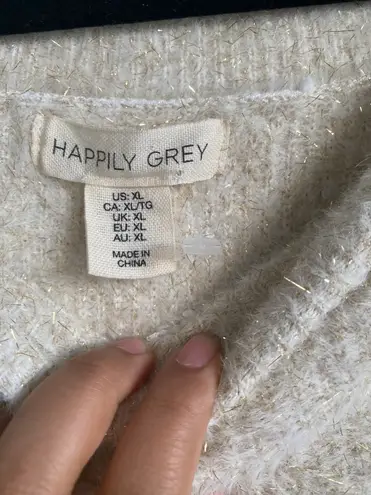 Happily Grey Cream Gold Sparkle Knit Scoop Neck Balletcore Boho Sweater XL