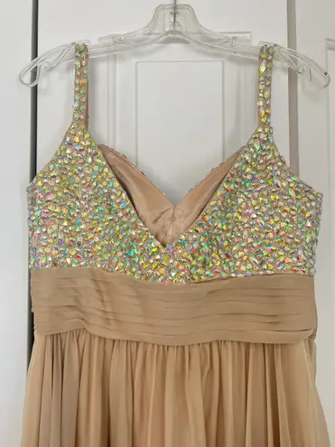 La Femme Sequined Nude Prom Dress