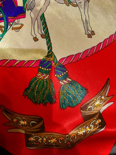 Vintage Royal EQUESTRIAN Horses and Carriages oversized square Silky Scarf 35/35 Multiple