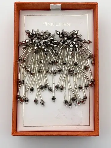 NWT Pink Linen Silver Dangle cocktail Earrings Sparkle holiday wedding beaded