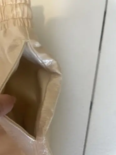 Aaron & Amber Faux Leather Shorts S Champagne Metallic Pearl Drawstring NWT