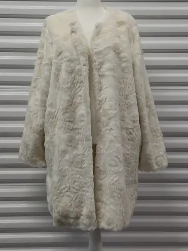 Donna Salyers Fabulous Furs Ivory Faux Fur Coat Plus 3X Long Plush Winter Jacket