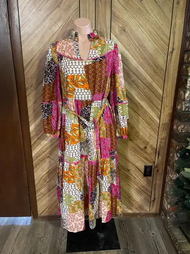 FATE. Women's Medium Happy For You Patchwork Midi Dress Fuchsia Pink Boho