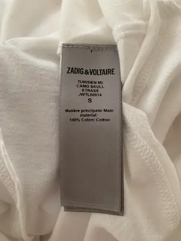 Zadig & Voltaire Women’s Tunisien Skull Strass Beaded Henley White Cotton Top