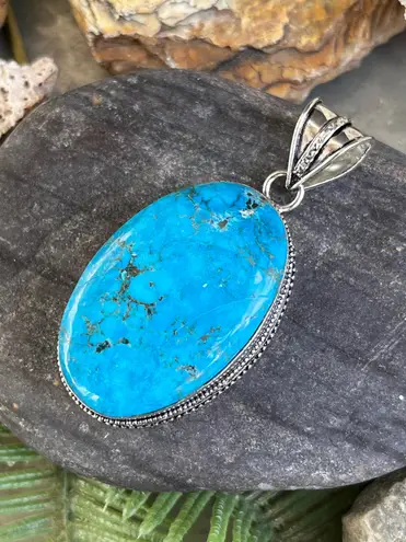 Handmade Large Natural Turquoise Gemstone Sterling Silver Pendant#53