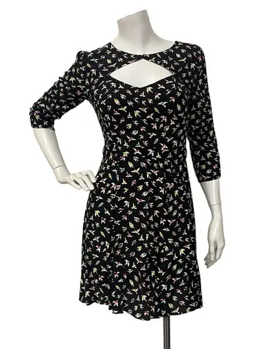 Cooperative Women's Black skater dress with multi-color bird print size 0