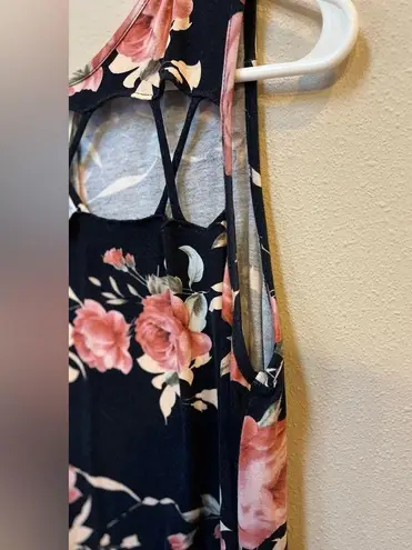 Vanilla Bay Women’s Navy Blue Pink floral Sleeveless Stretch Boho Mini Dress XL