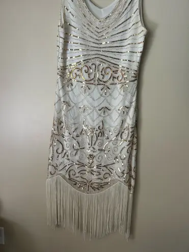 White fringe with gold detailing dress Size L