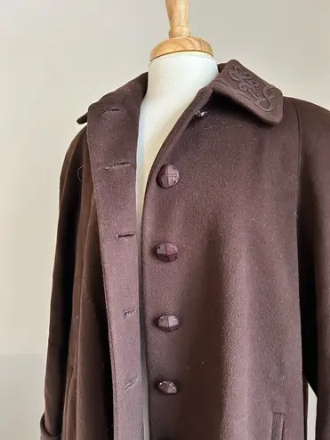 Vintage 100% Wool Brown Maxi Length Coat Size XL