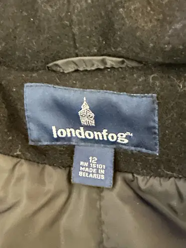 London Fog classic witchcore gothic black wool hooded belted overcoat Size 12