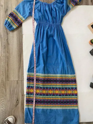 Vintage Southwest Navajo embroidered off shoulder cotton peasant sleeve … Blue Size undefined