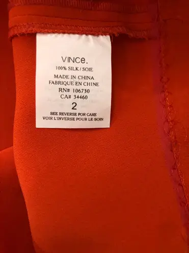 Vince Red Orange 100% Silk Sleeveless Sheath Shift Dress Size 2