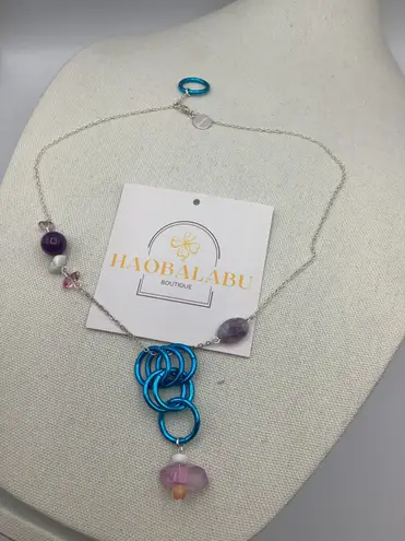 Handmade Artistic Jewelry Set “Circular “ By Haobalabu Blue Tone Multicolor Gemstones