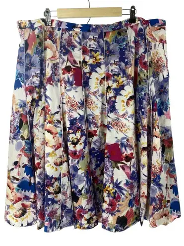 Coldwater Creek Women’s 2XL Floral Pleated Multicolor Cotton Blend Midi Skirt