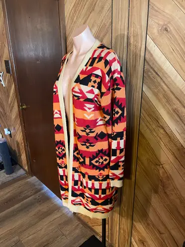 Savanna Jane Aztec Southwestern Long Cardigan Open Front Duster Small Multiple