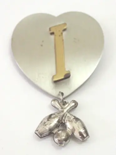 Vintage 50s Heart Bowling Pin Initial I Silver