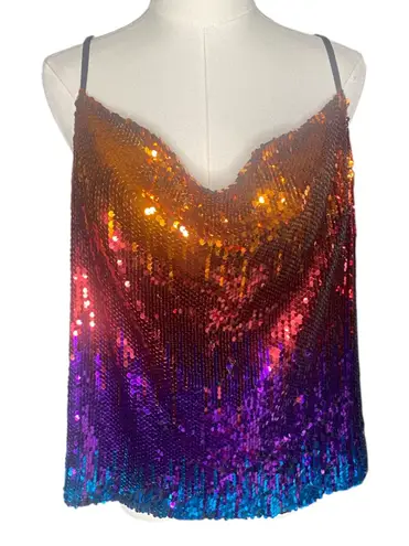 DKNY Vintage 90s/Y2K  Colorful
Sequin Cowl Neck Top Large (NWOT) - Image 1