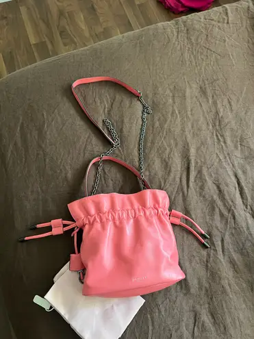 Radley London sunny rise pink leather bucket drawstring crossbody handbag small