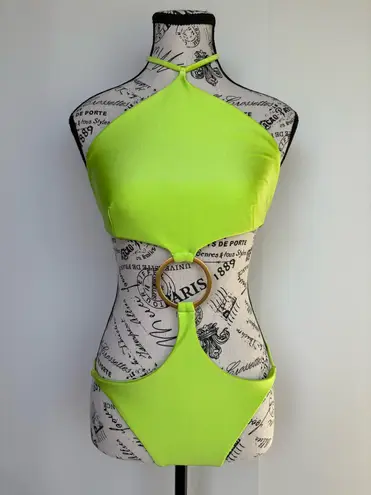 Cult Gaia Serena lime green ring-embellished one-piece swimsuit monokini size M
