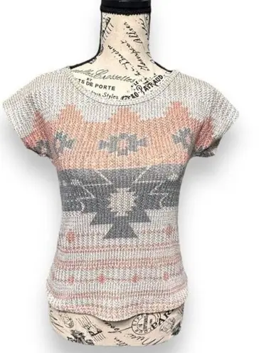 Blu Planet Gray Tribal Knit Top Southwestern Aztec Boho Festival Shirt Sz Medium