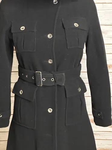 London Fog classic witchcore gothic black wool hooded belted overcoat Size 12