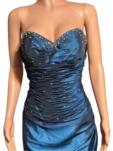 J&J Strapless long blue dress with beading and corset 10/M Size M