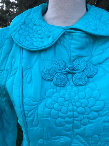 Joseph Magnin Vintage 60s Iconic Quilted Full Length Robe House Dress Cyan Blue