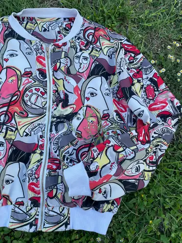 Women’s artsy Abstract Picasso style lightweight multicolored jacket Multiple Size M