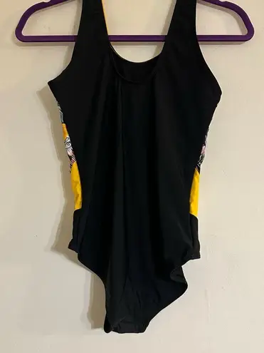 None Yellow and Black Floral Women Swim One Piece SZ S