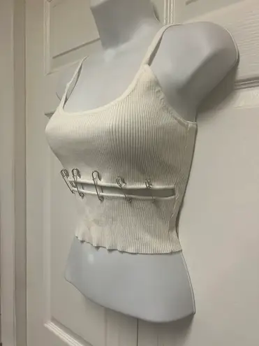 Rehab Lab White Pinned Sleeveless Knit Crop Top