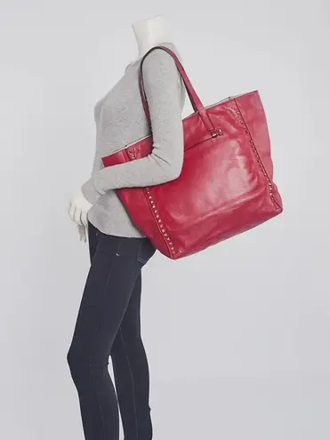 Valentino Garavani Valentino Rockstud peach beige soft smooth leather open shopper tote bag