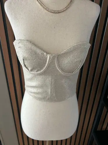 ZARA  sparkly corset size XS tan off white crop top going out top - Image 1
