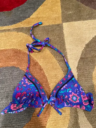 Xhilaration Bohemian Vintage y2k Floral Ruffle Bow Tie Triangle Bikini Top XS