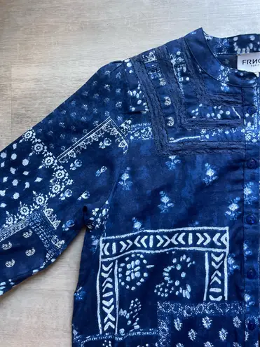 FRNCH Paris Floral Long Sleeves Cotton Button Front Shirt Size M Lace Accents