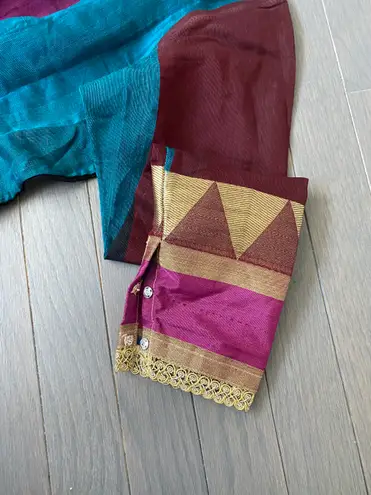 Women Long Anarkali Kurti Black And Multi Color Indian Wedding Dress S