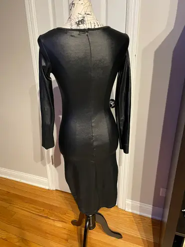 ABody Vintage Y2k Whimsygoth Faux Leather Wet Wax Fit Bodice Rave Punk Emo Dress S Black